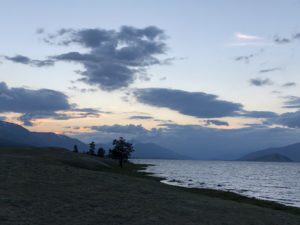 Sunset on the shore of Lake Khoton (Nuur) in Mongolian Altai